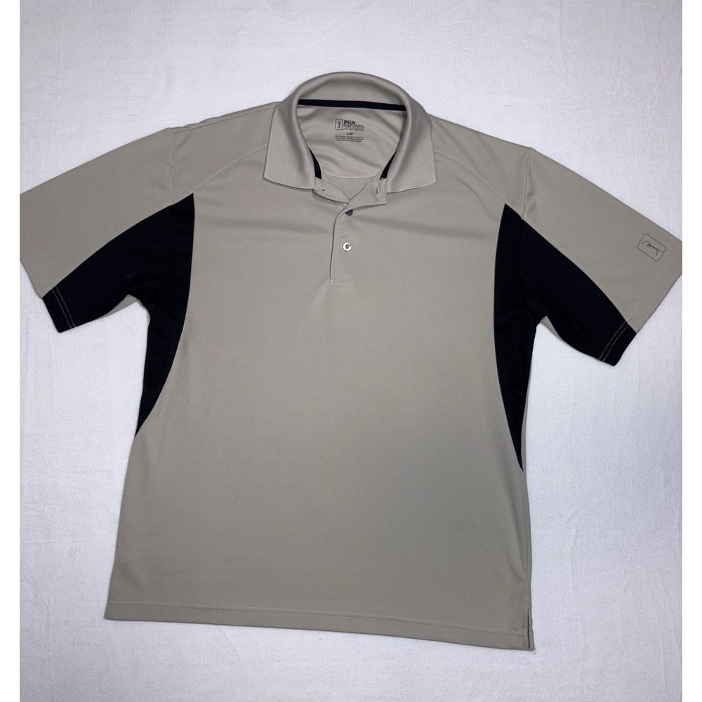Pga Tour Men's Khaki/ Black Polo Size Large
